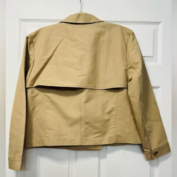 NWT Michael Kors Cropped Double-Breasted Cotton Trench Coat Khaki Women’s Sz L - Picture 7 of 15
